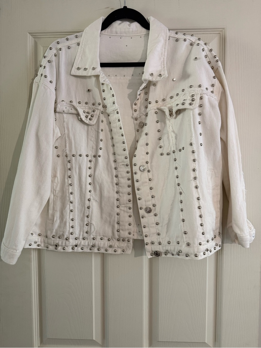 Rivet Studded White Cropped Jean Jacket